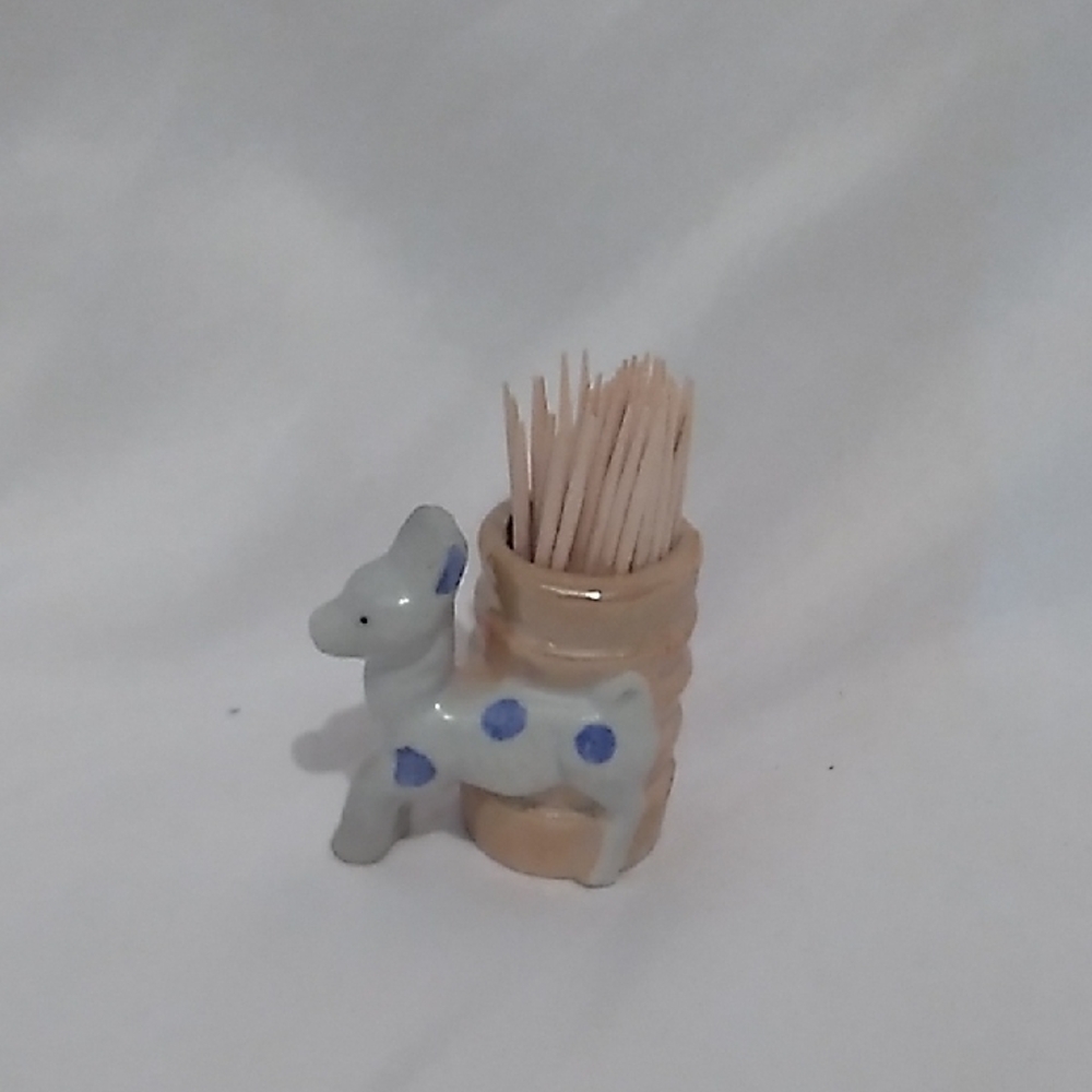 Vintage Peach Luster Small Donkey & Barrel Toothpick Holder (S1)